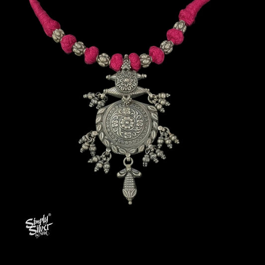 Silver Flower & Ghungroos Necklace Choker with Floral Beads-2