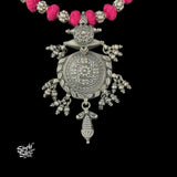 Silver Flower & Ghungroos Necklace Choker with Floral Beads-3