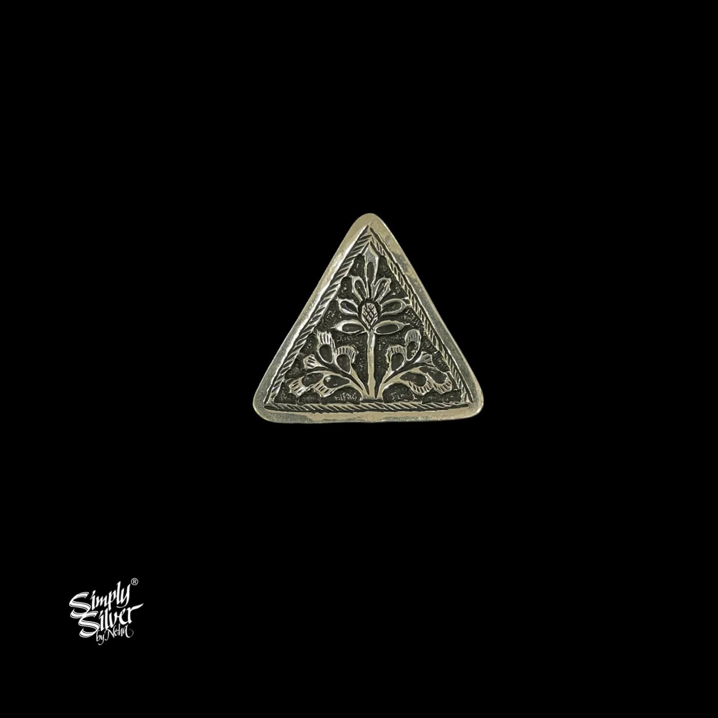 Silver Traingle Floral Ring-3