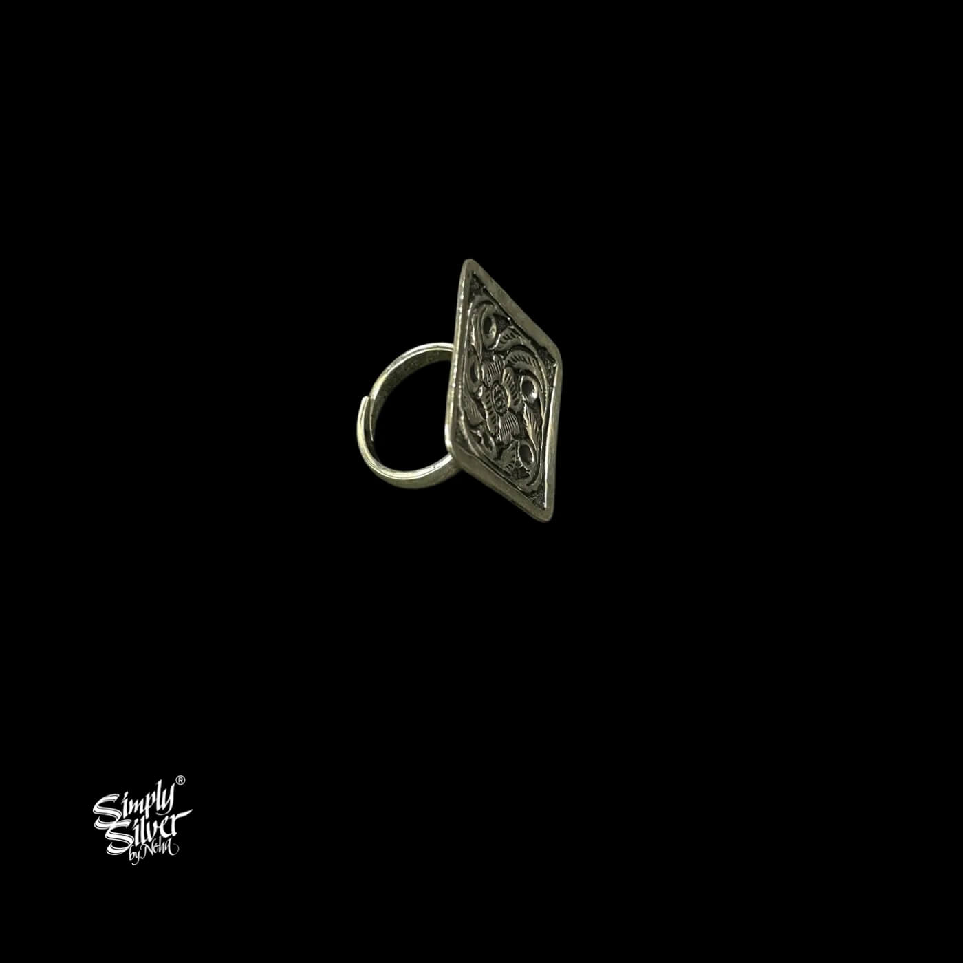 Silver Square Floral Ring-1