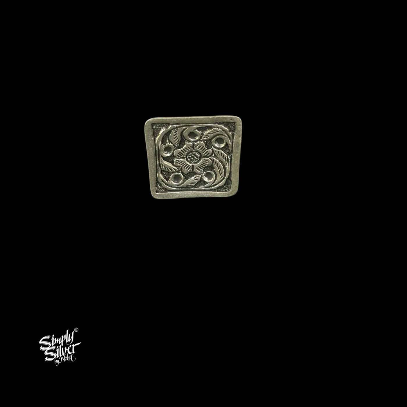 Silver Square Floral Ring-2