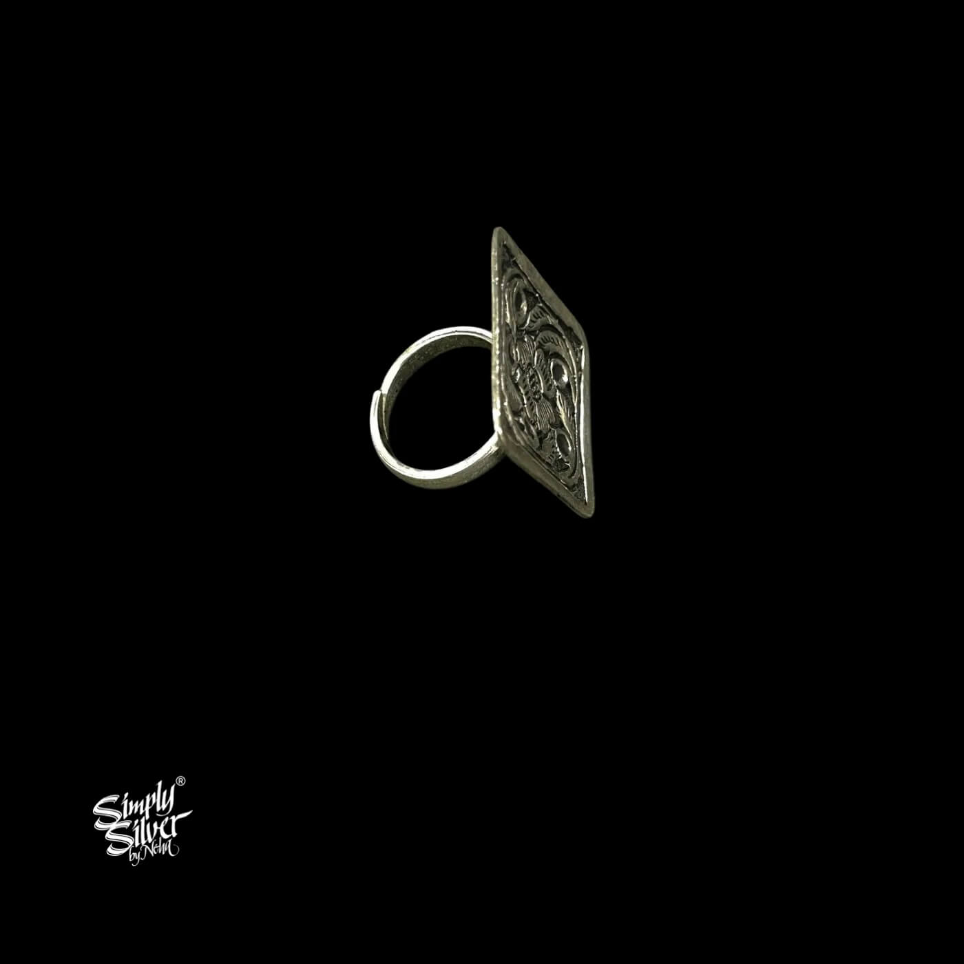 Silver Square Floral Ring-3