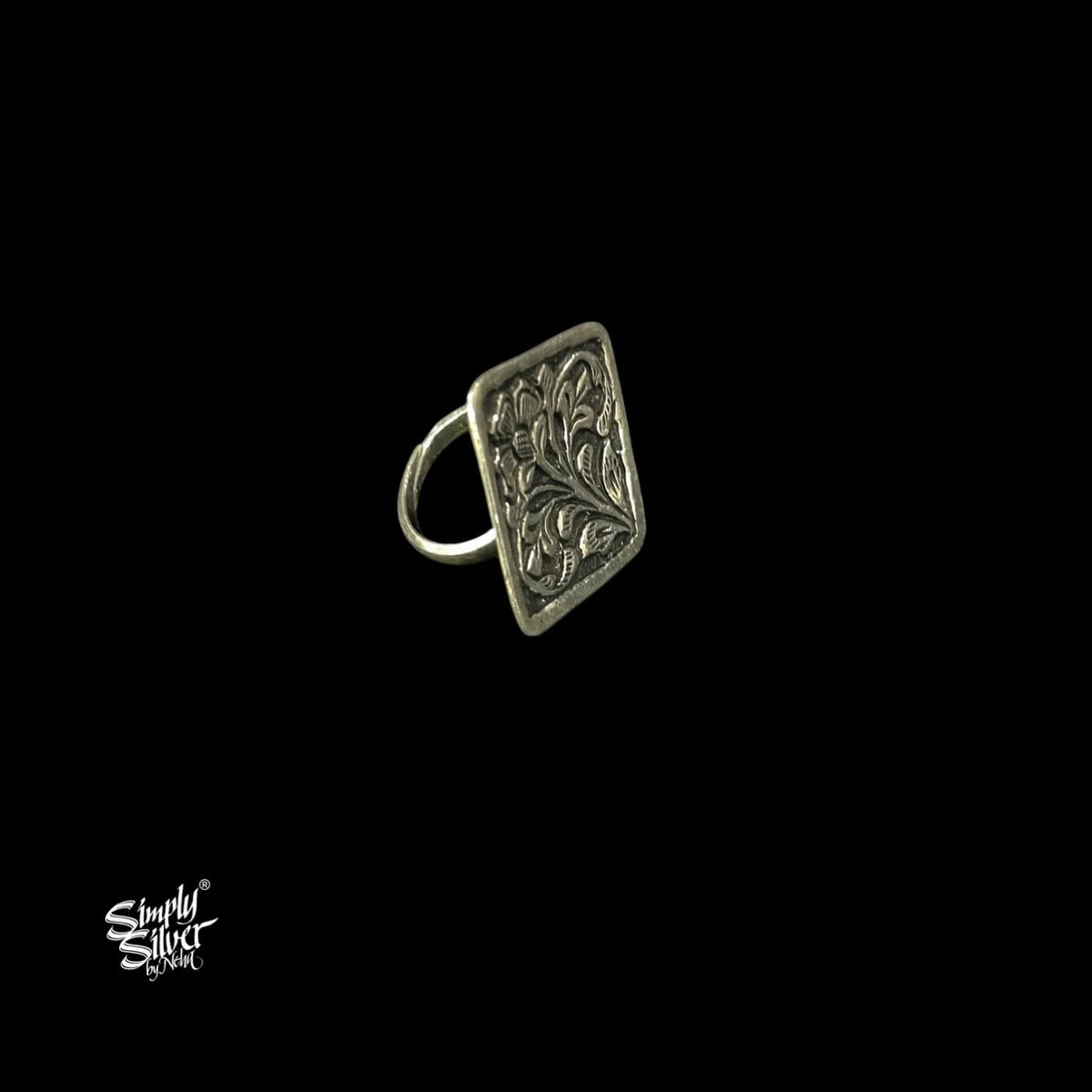 Silver Square Floral Ring-1