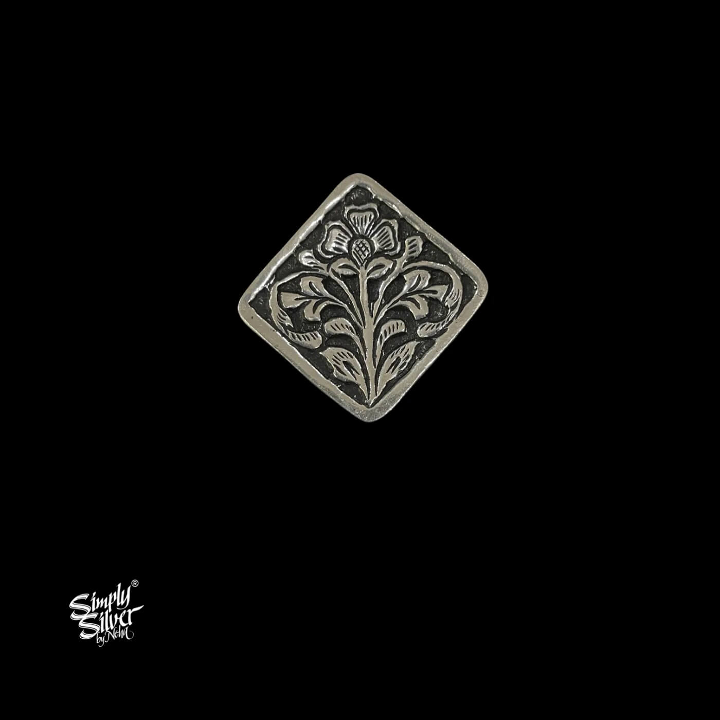 Silver Square Floral Ring-2