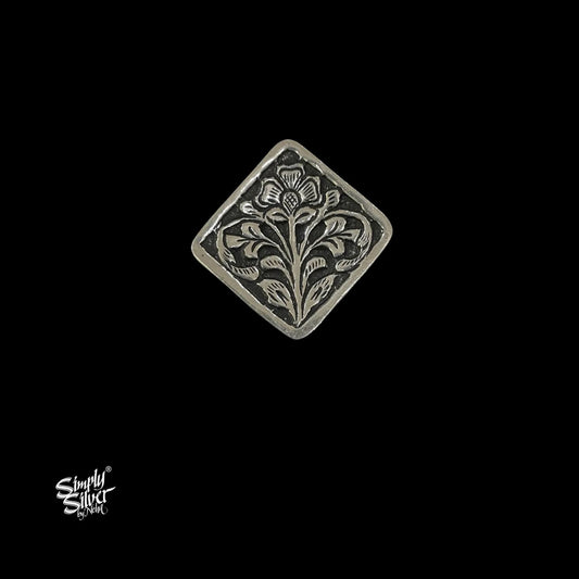 Silver Square Floral Ring-2