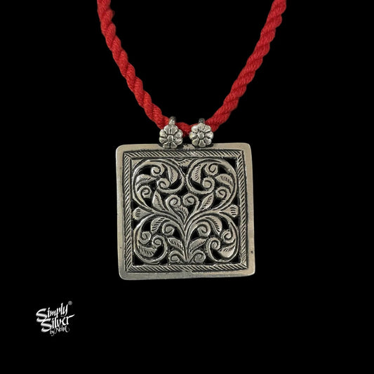 Silver Square Jali Flower Pendant-2