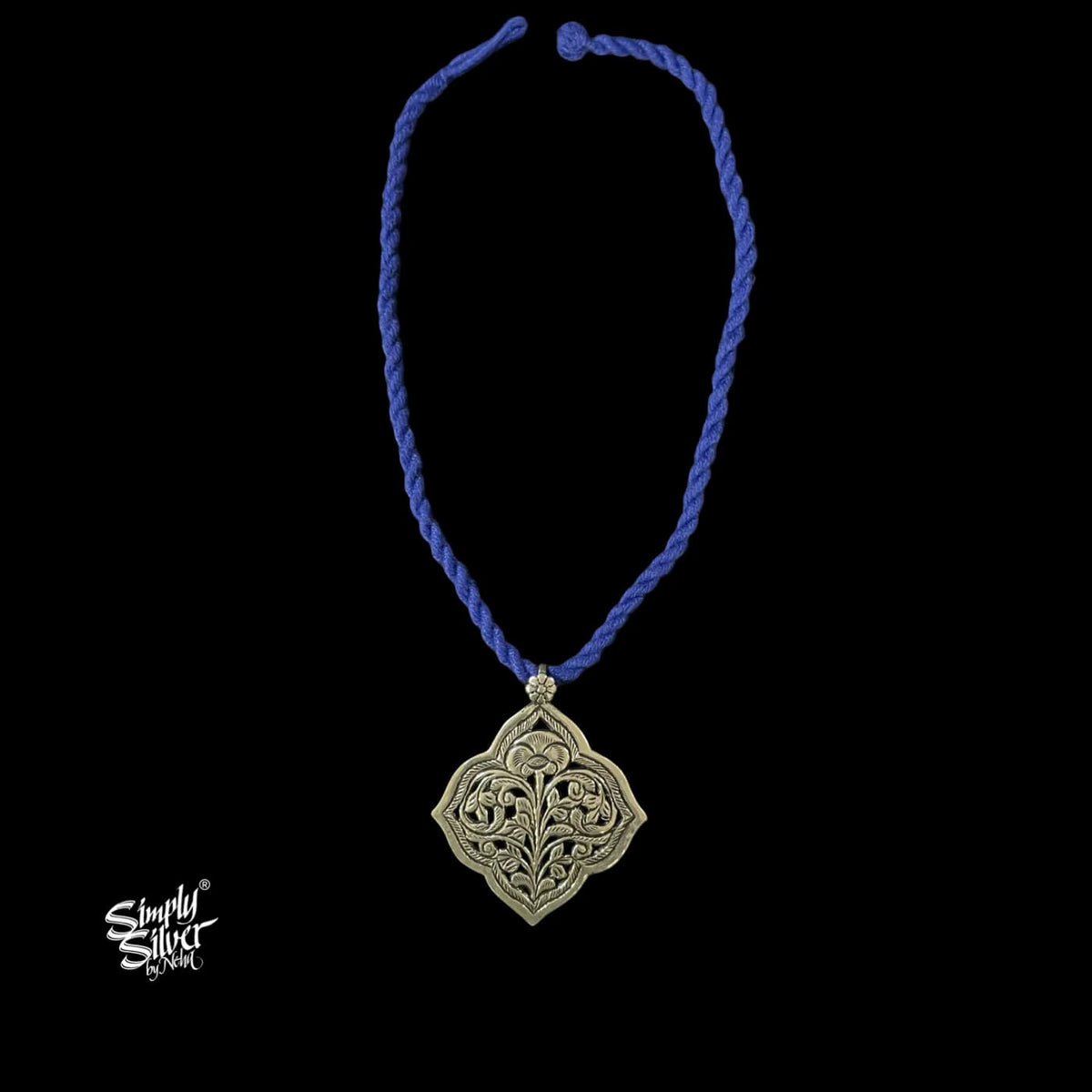 Silver Designer Jali Flower Pendant-1