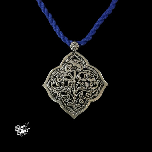 Silver Designer Jali Flower Pendant-2