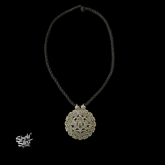 Silver Designer Round Jali Flower Pendant-1