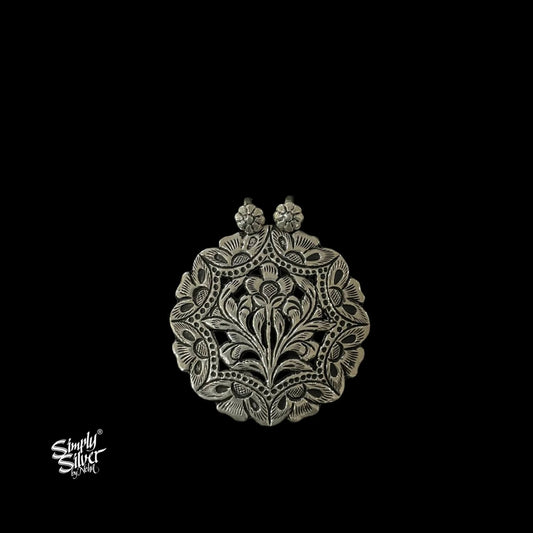 Silver Designer Round Jali Flower Pendant-2