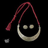 Silver Floral Hasli with Round Earrings Set-1