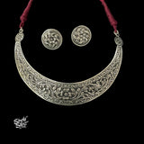 Silver Floral Hasli with Round Earrings Set-2