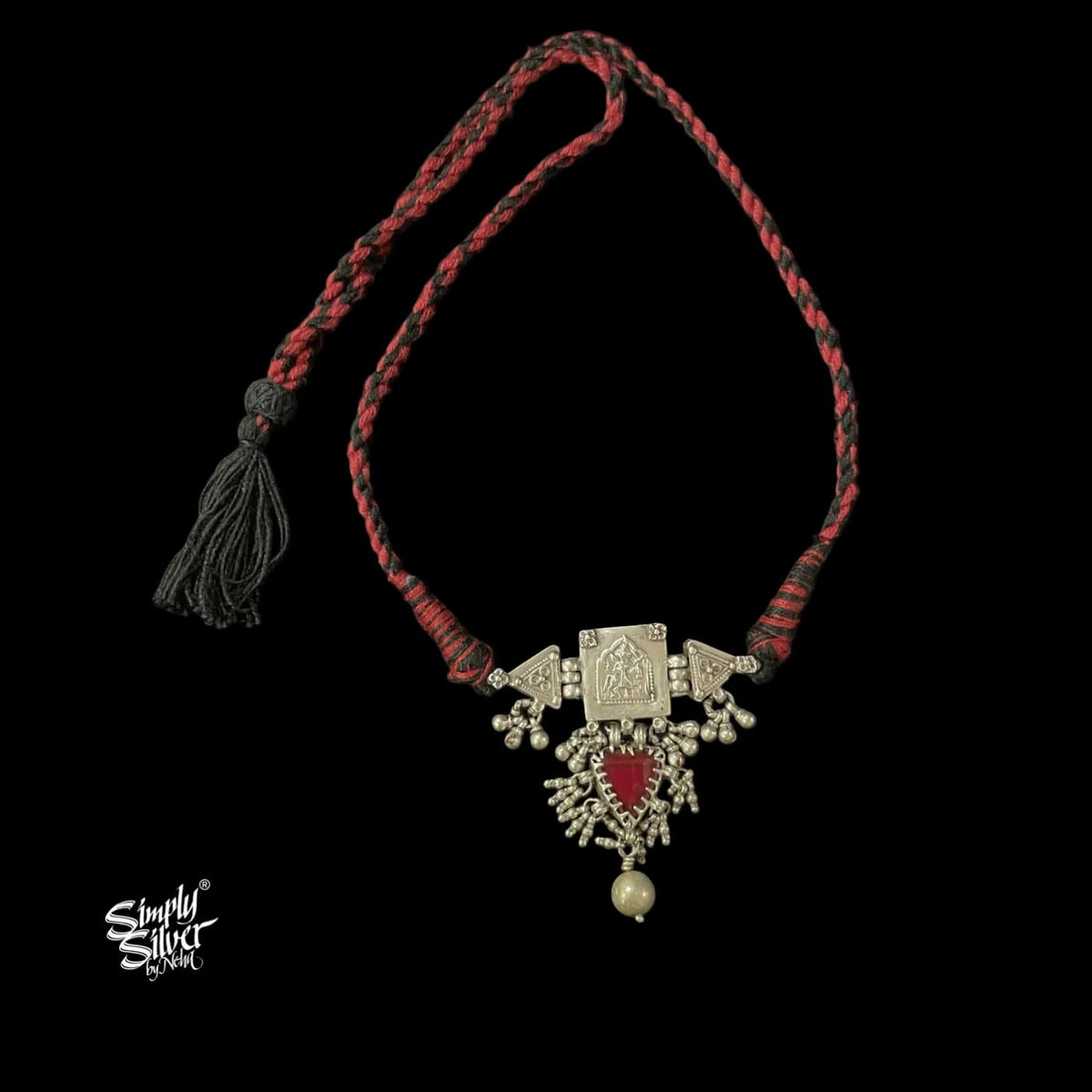 Tribal Triangle Red Glass & Bead Choker-1