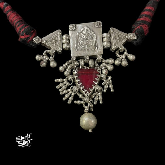 Tribal Triangle Red Glass & Bead Choker-2