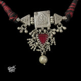 Tribal Triangle Red Glass & Bead Choker-2