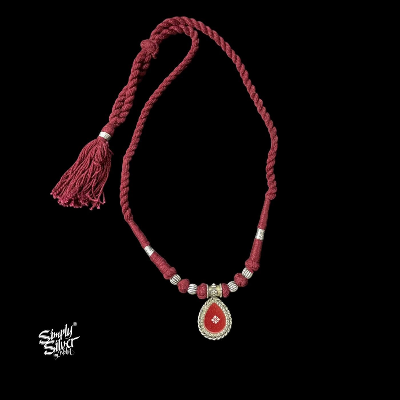 Red Color Hand Painted Glass & Silver Beads Choker-1