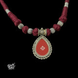 Red Color Hand Painted Glass & Silver Beads Choker-2