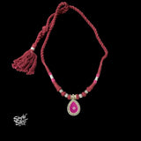 Pink Color Hand Painted Glass & Silver Beads Choker-1