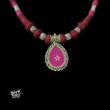 Pink Color Hand Painted Glass & Silver Beads Choker-2
