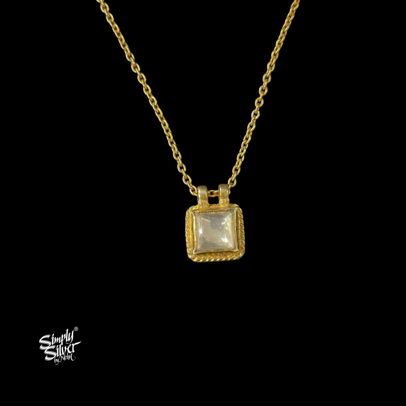 Gold Polish Silver Chain with White Color Stone Necklace-2