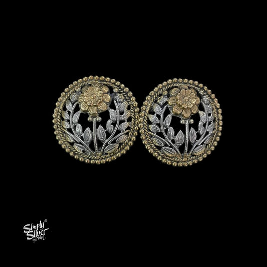 Round Dual Tone Jaali Flower Studs - MH5817