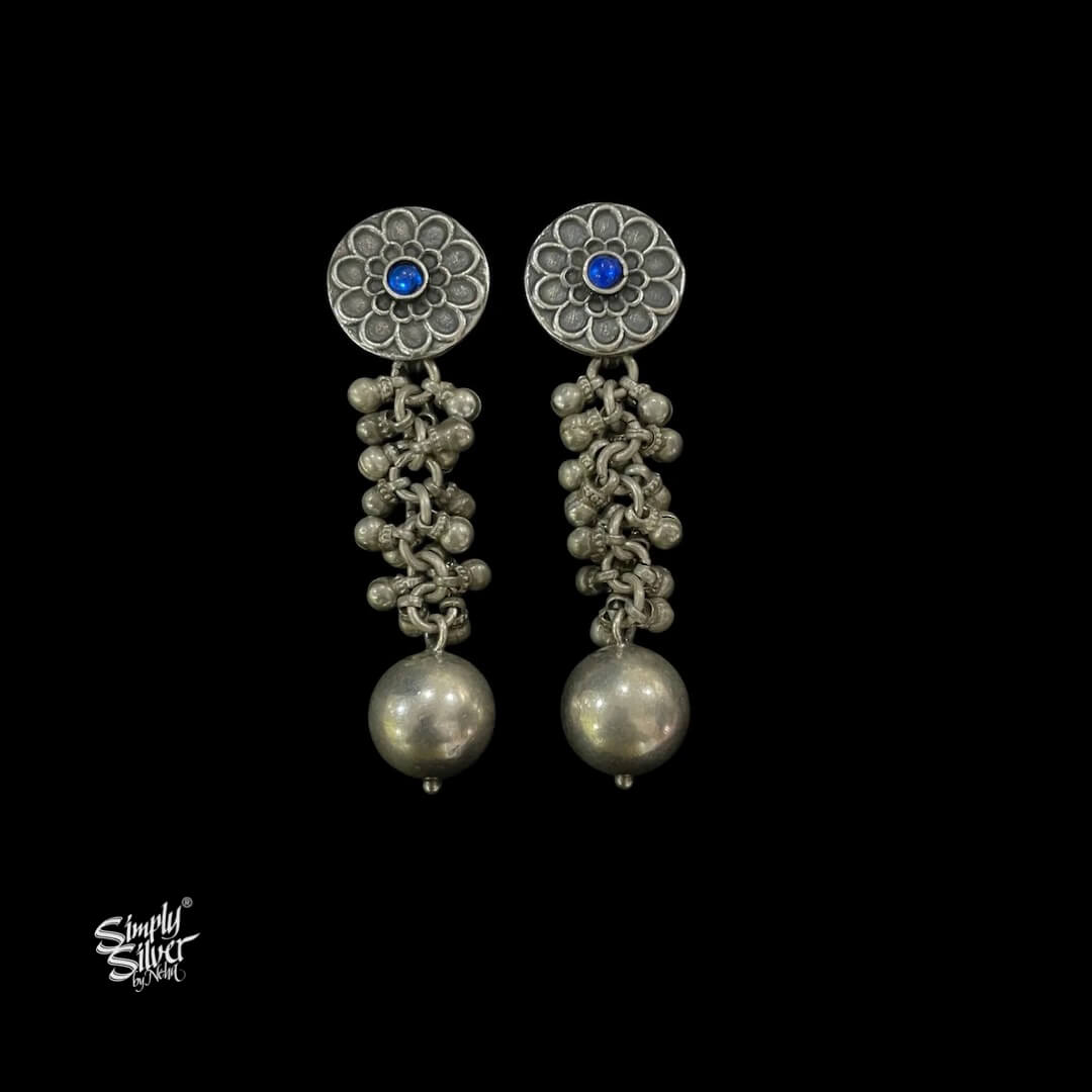 Blue Stone Flower with Long Ghungroos & Ball - MH5820