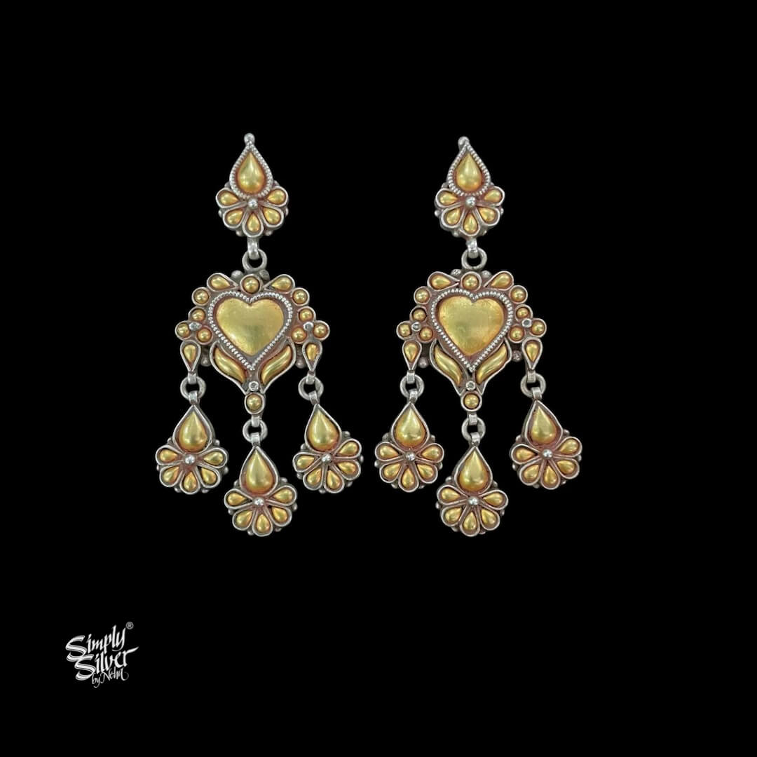 Silver Statement Gold Embossed Flower Danglers - MH5821