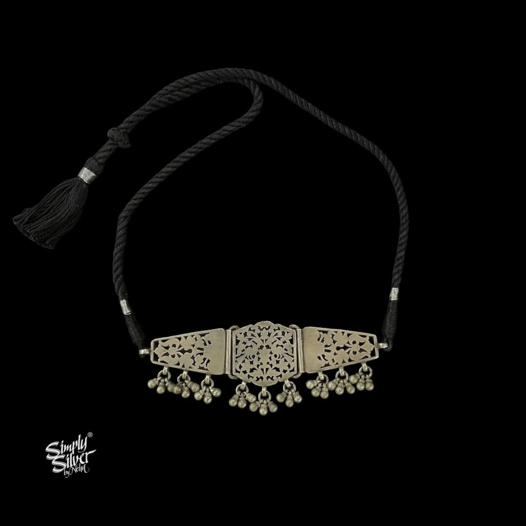 Silver Peacocks & Flower Jaali Choker - MH5827