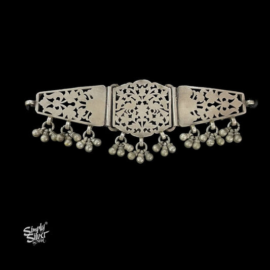 Silver Peacocks & Flower Jaali Choker - MH5827