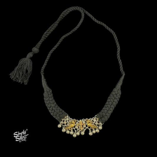 Silver Jaali Dual Tone Peacocks & Ghungroos Choker - MH5828