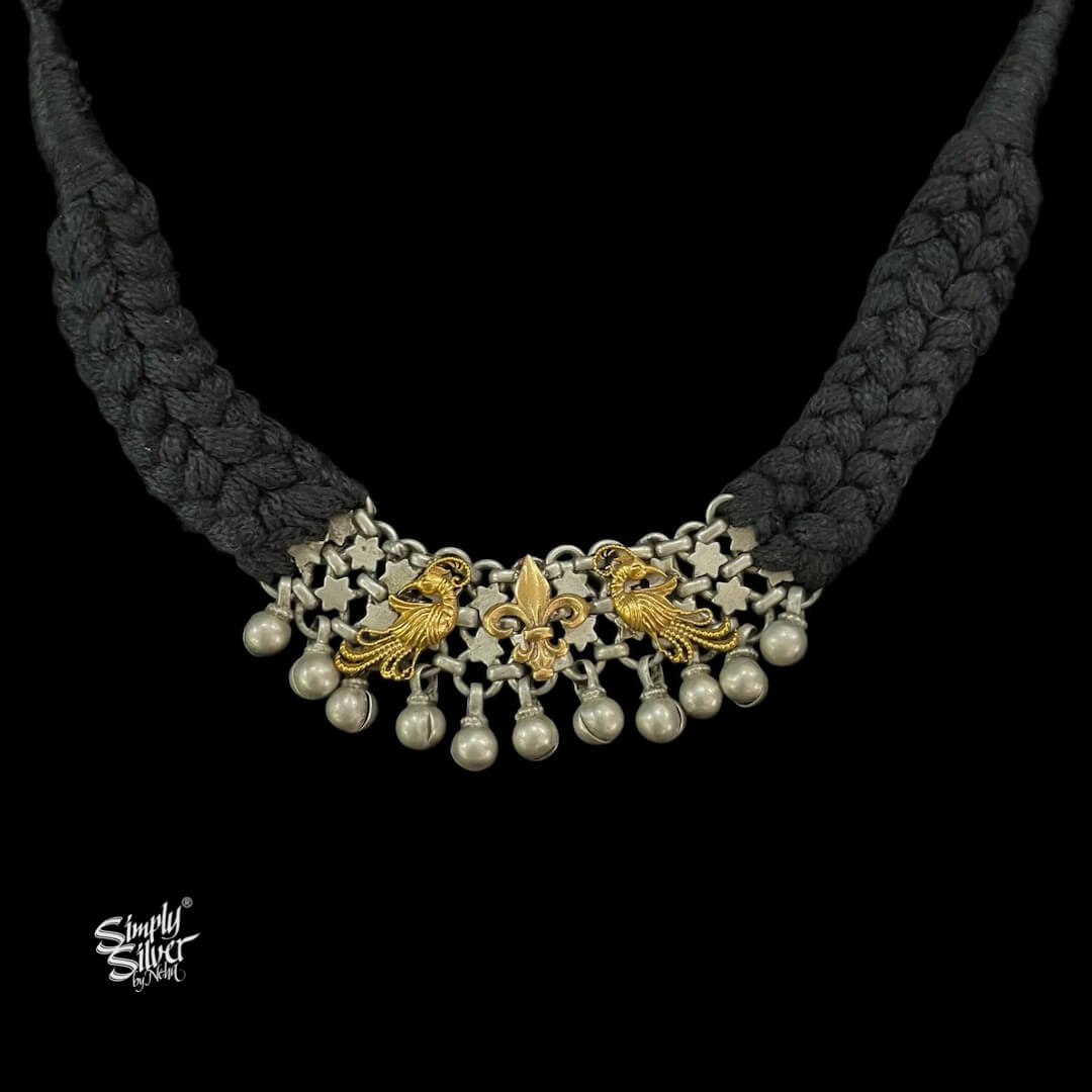Silver Jaali Dual Tone Peacocks & Ghungroos Choker - MH5828
