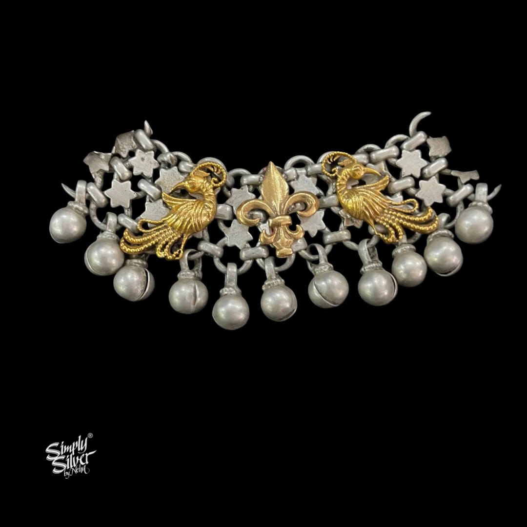 Silver Jaali Dual Tone Peacocks & Ghungroos Choker - MH5828