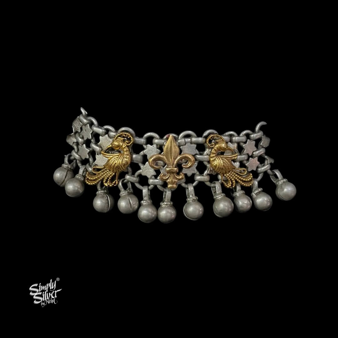 Silver Jaali Dual Tone Peacocks & Ghungroos Choker - MH5828