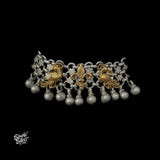 Silver Jaali Dual Tone Peacocks & Ghungroos Choker - MH5828