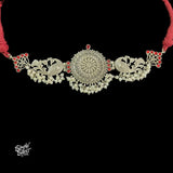 Silver Peacocks with Red Stone & Pearls Choker - MH5829