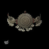 Silver Peacocks with Red Stone & Pearls Choker - MH5829