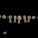 Silver Flower with Pink & Blue Stone Choker - MH5830