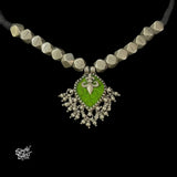 Silver Statement Beads Necklace with Big Green Glass & Ghungroos - MH5831