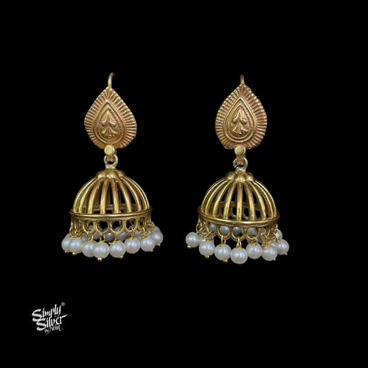 Gold Polish Paan & Jaali Jhumka with Pearls - MH5837