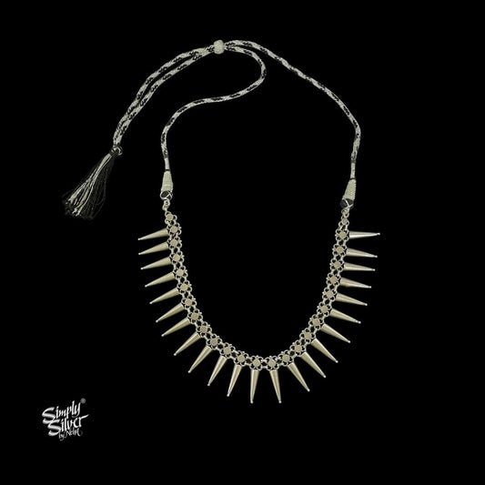 Silver Jaali Flower with Conical Choker Earring Set - MH5838