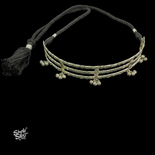 Silver 3 Floral Strip with Ghungroos Choker - MH5843