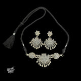 Silver Peacocks & Flowers Ghungroos Choker Earrings Set - MH5844