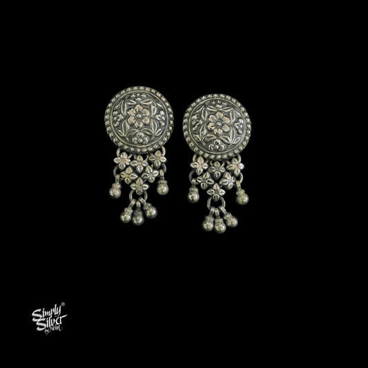 Silver Center Flower Ghungroos & Peacocks Choker with Earrings Set - MH5845