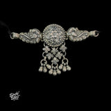 Silver Center Flower Ghungroos & Peacocks Choker with Earrings Set - MH5845