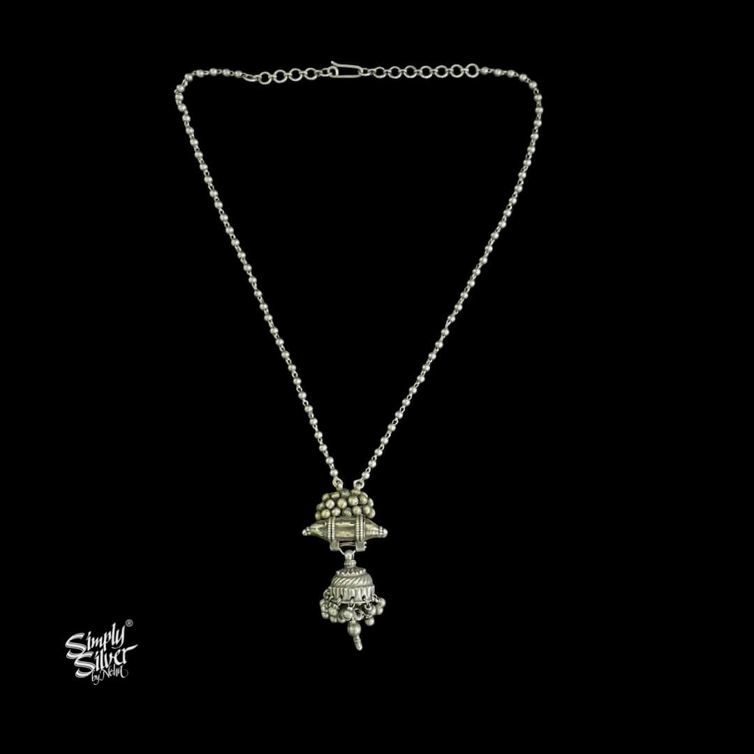 Silver Statement Ball Chain with Jhumka Neckalce - MH5846