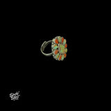 Turquoise & Red Coral Flower Ring - MH5851