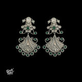 White & Green Stone Jaali Flower Earrings - MH5856