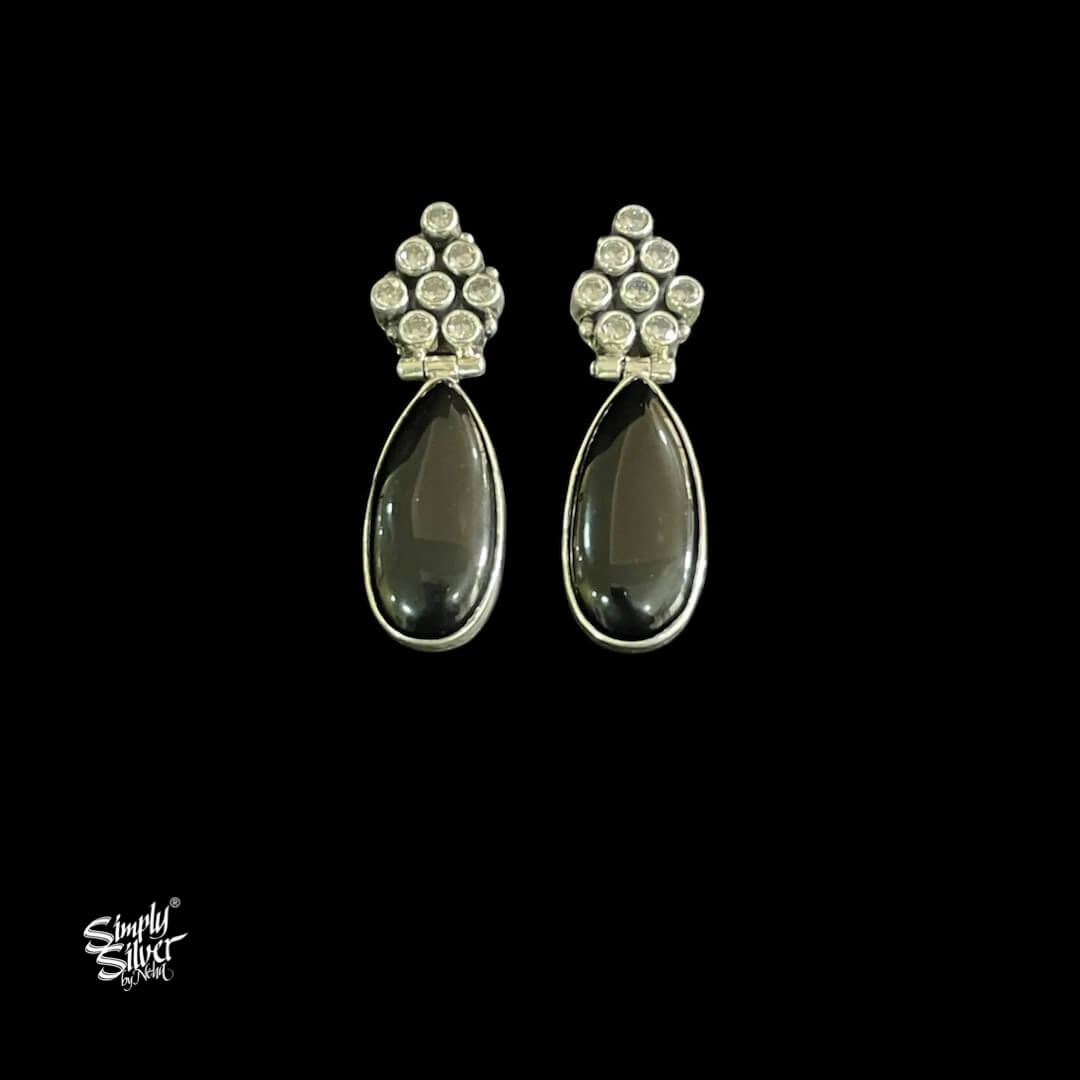 AD Stone Flower Studs with Black Stone Drop - MH5857