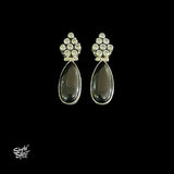 AD Stone Flower Studs with Black Stone Drop - MH5857