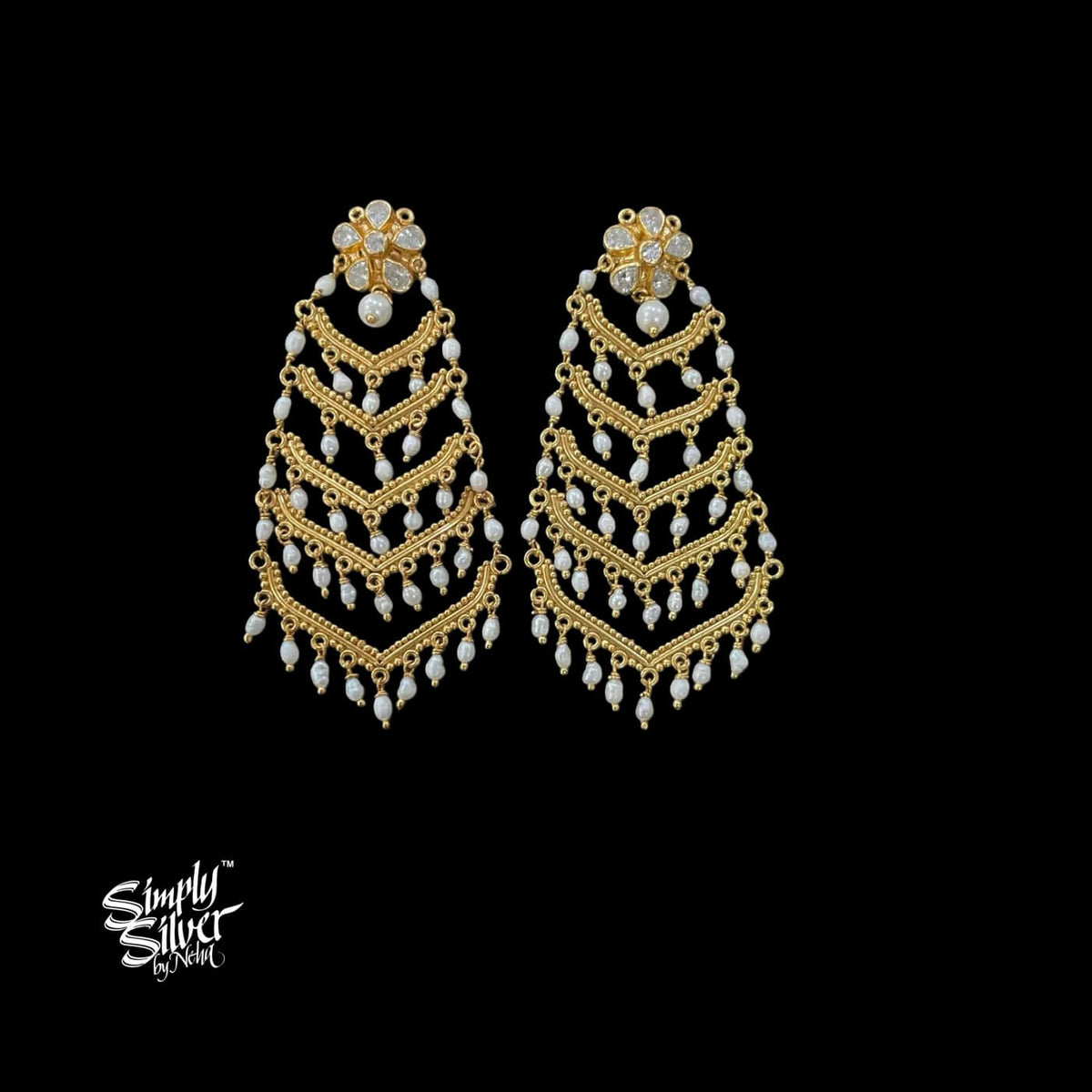 AD Stone Flower with Gold Polish & Pearls - MH5859